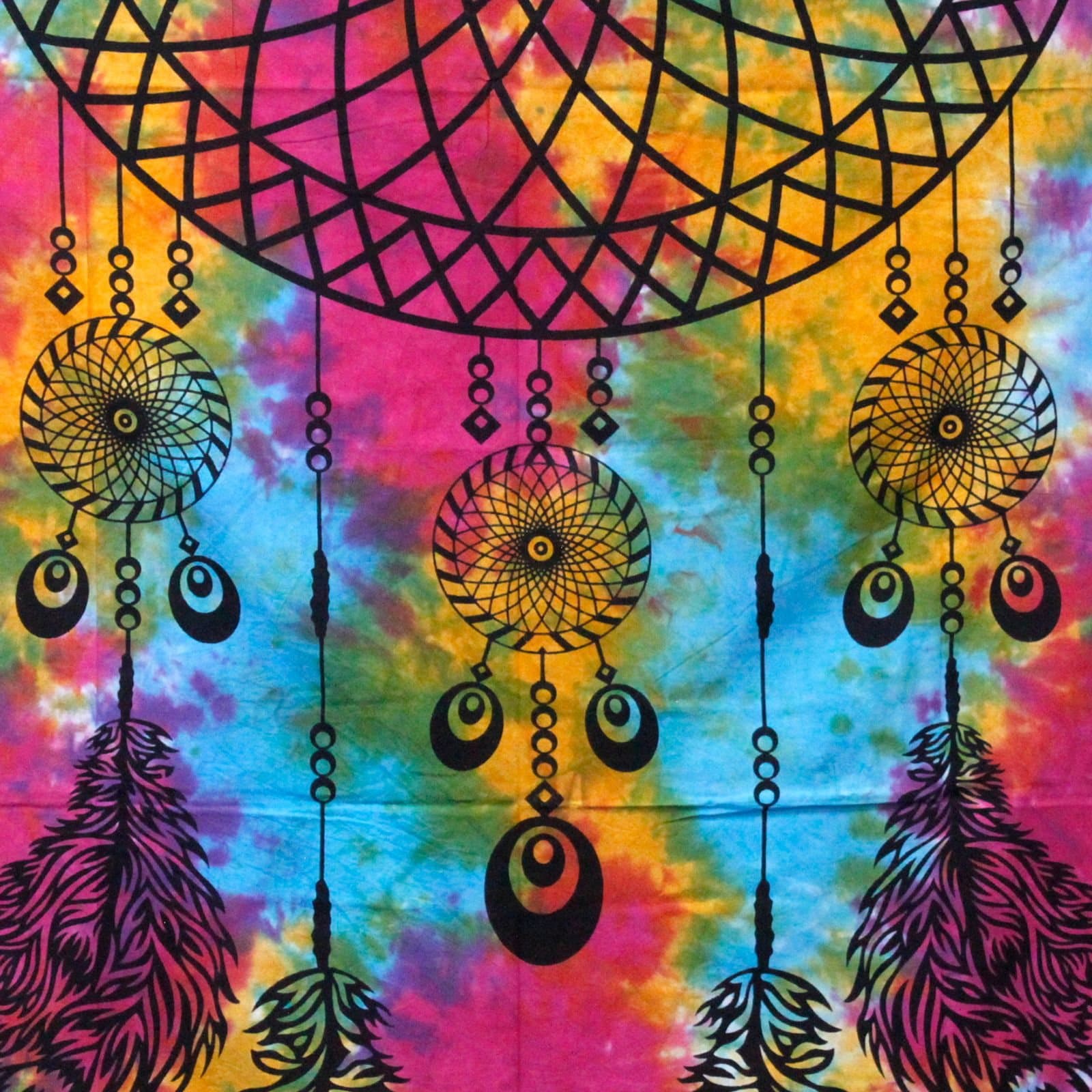 Cotton bedspread and wall hanging with a dreamcatcher design