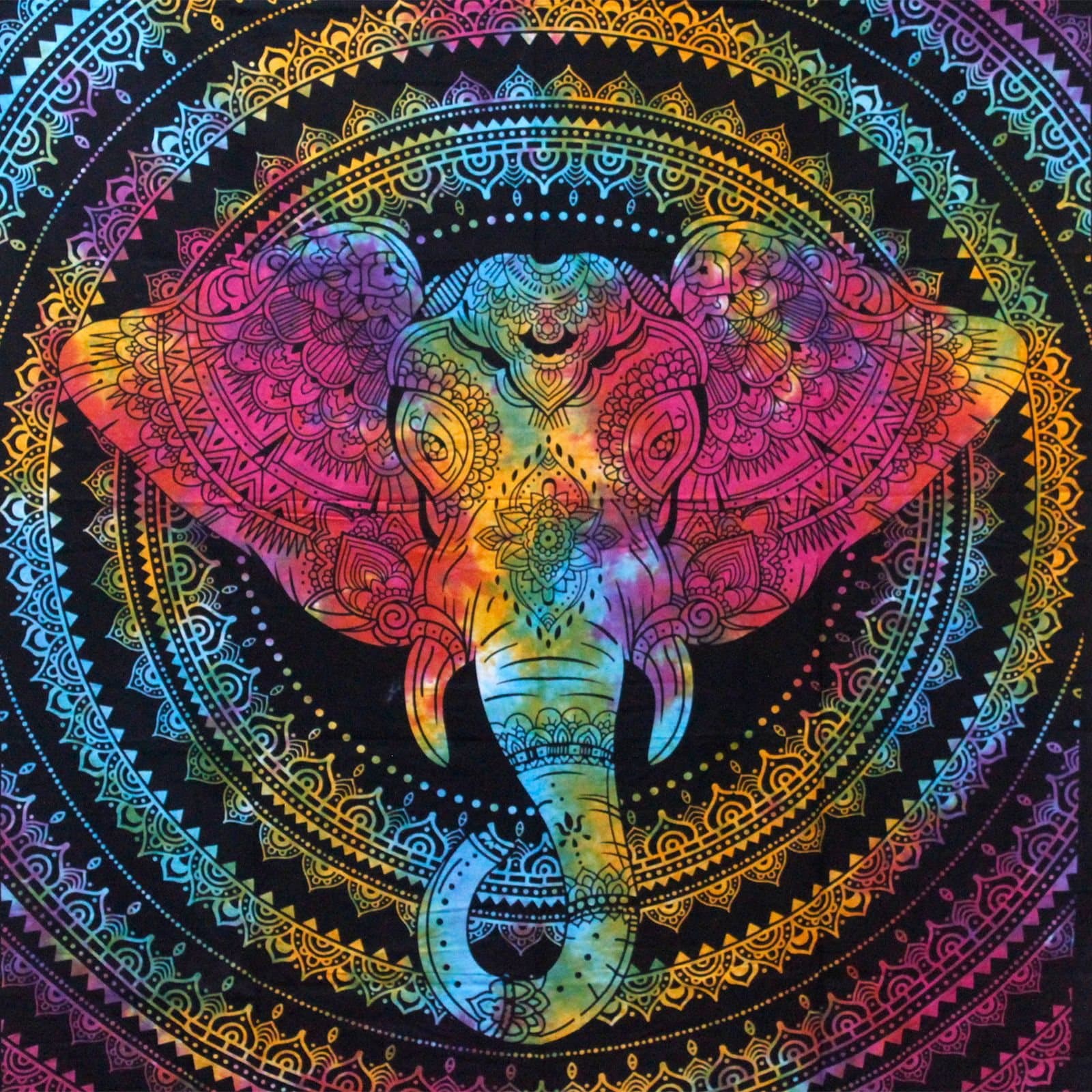 Cotton bedspread and wall hanging with an elephant head design