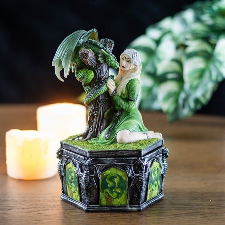 Resin trinket box with a dragon figurine by Anne Stokes