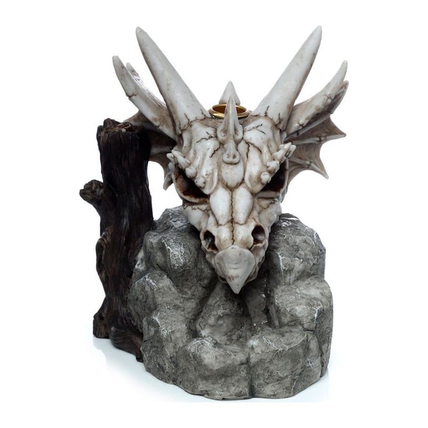 Resin backflow incense burner shaped as a dragon skull