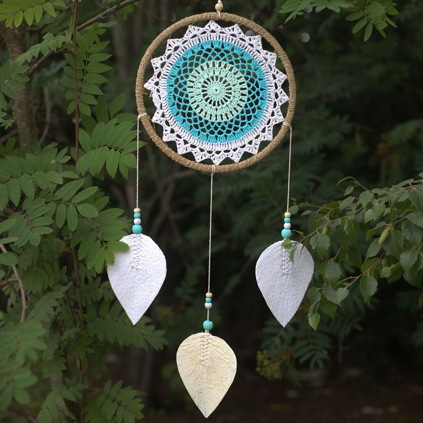 Handmade Bali dream catcher with cotton and wooden beads