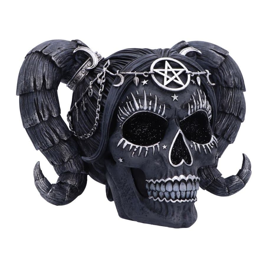 Charcoal grey resin Baphomet skull with silver detailing