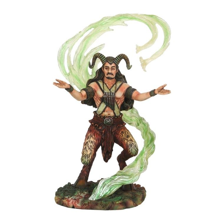 Horned satyr wizard figurine with translucent green vines