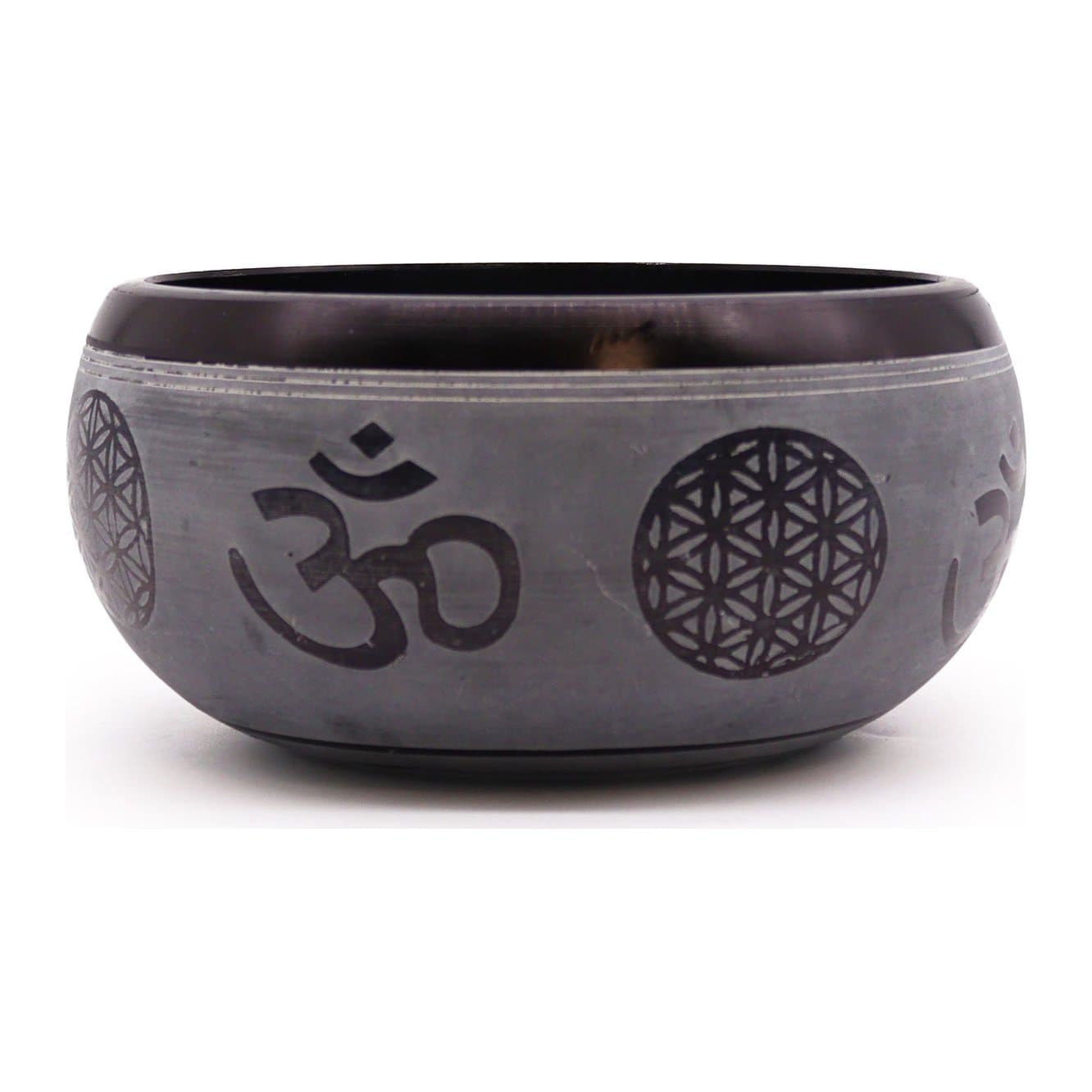 Handmade Earth Powder singing bowl with the Om Five Buddha design