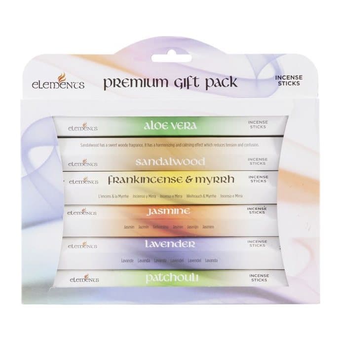 Boxed set of six assorted packs of Elements premium incense sticks