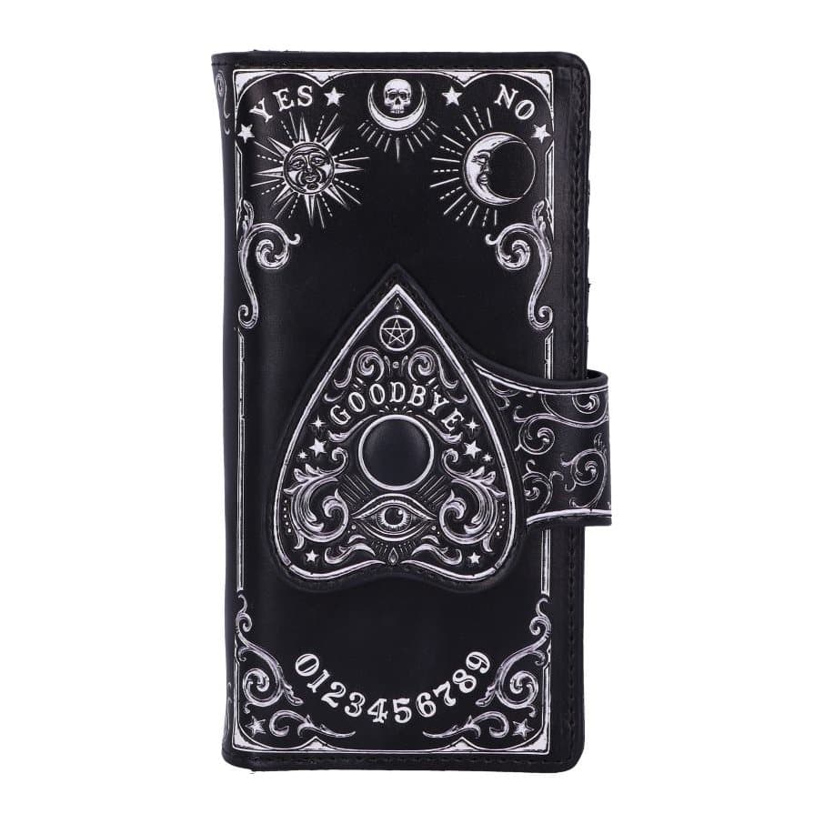 Embossed spirit board purse with planchette clasp, numbers and YES and NO