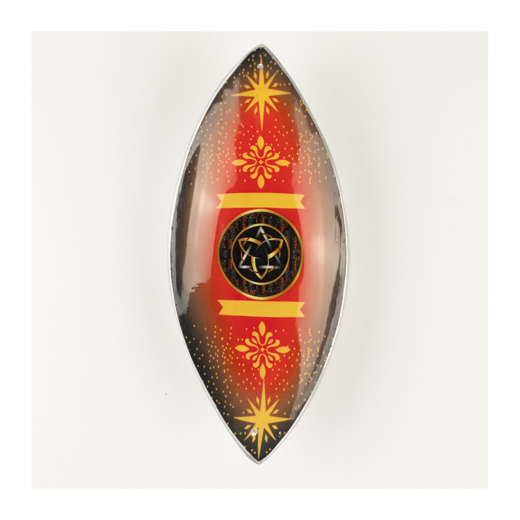 Red and black enamel incense bowl with a gold Triquetra symbol