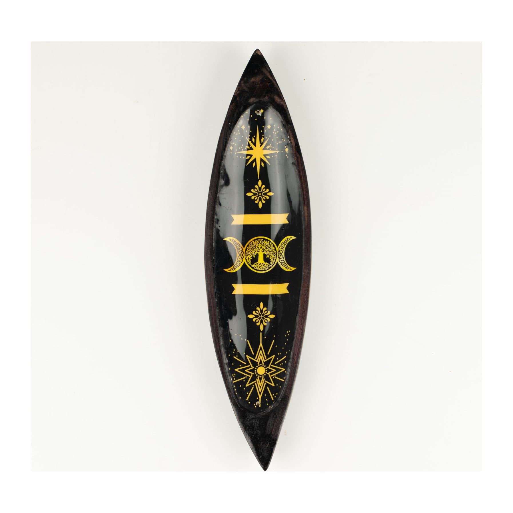 Enamel incense bowl with Triple Moon design and golden artwork
