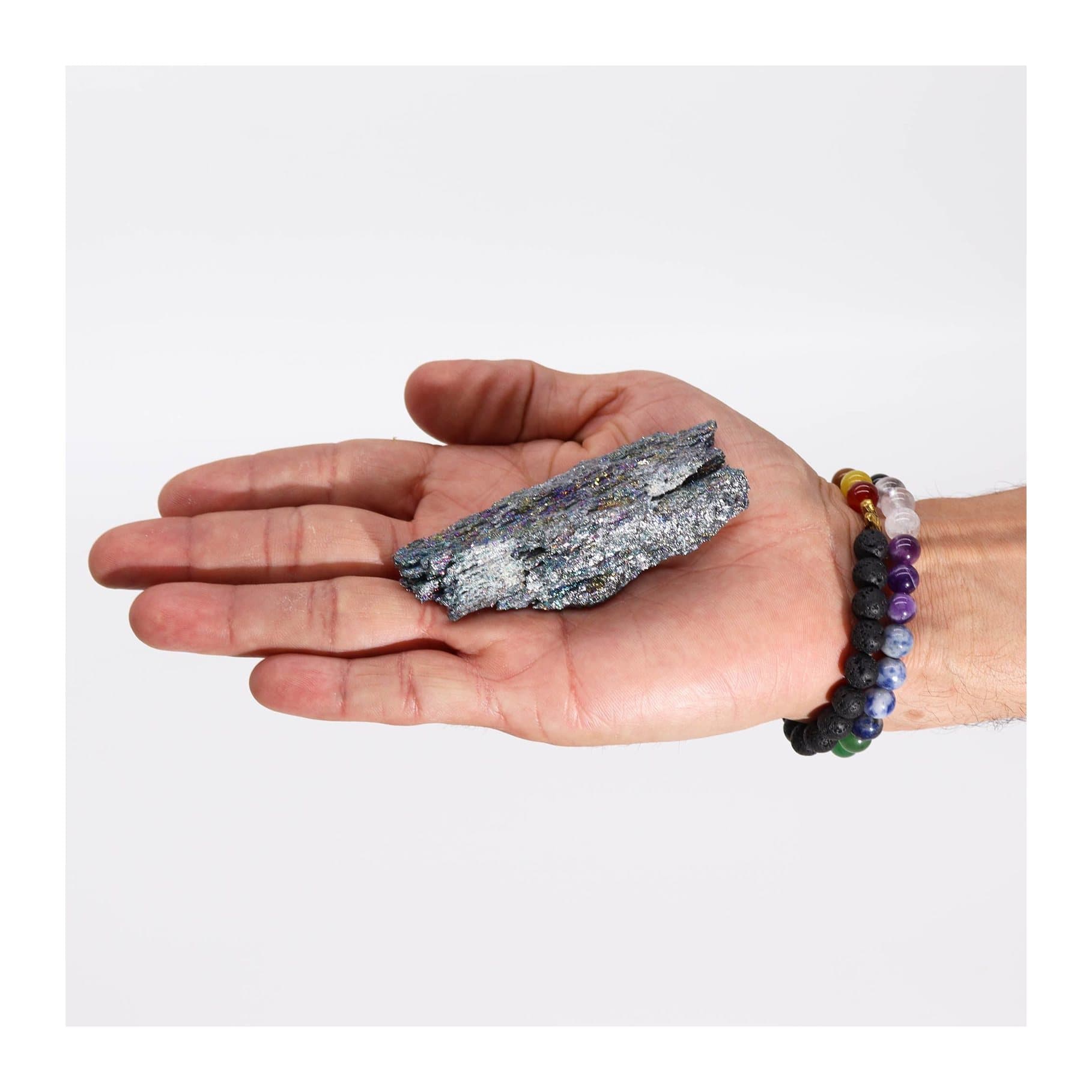 Seven colour enhanced natural titanium chakra stone