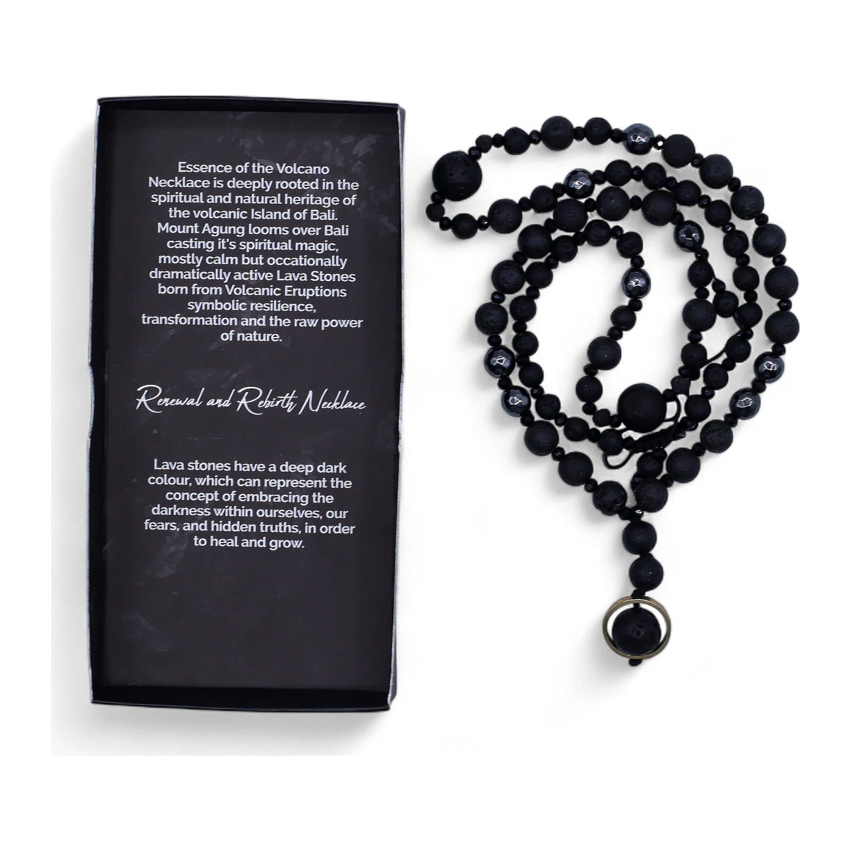 Black lava stone necklace with polished beads