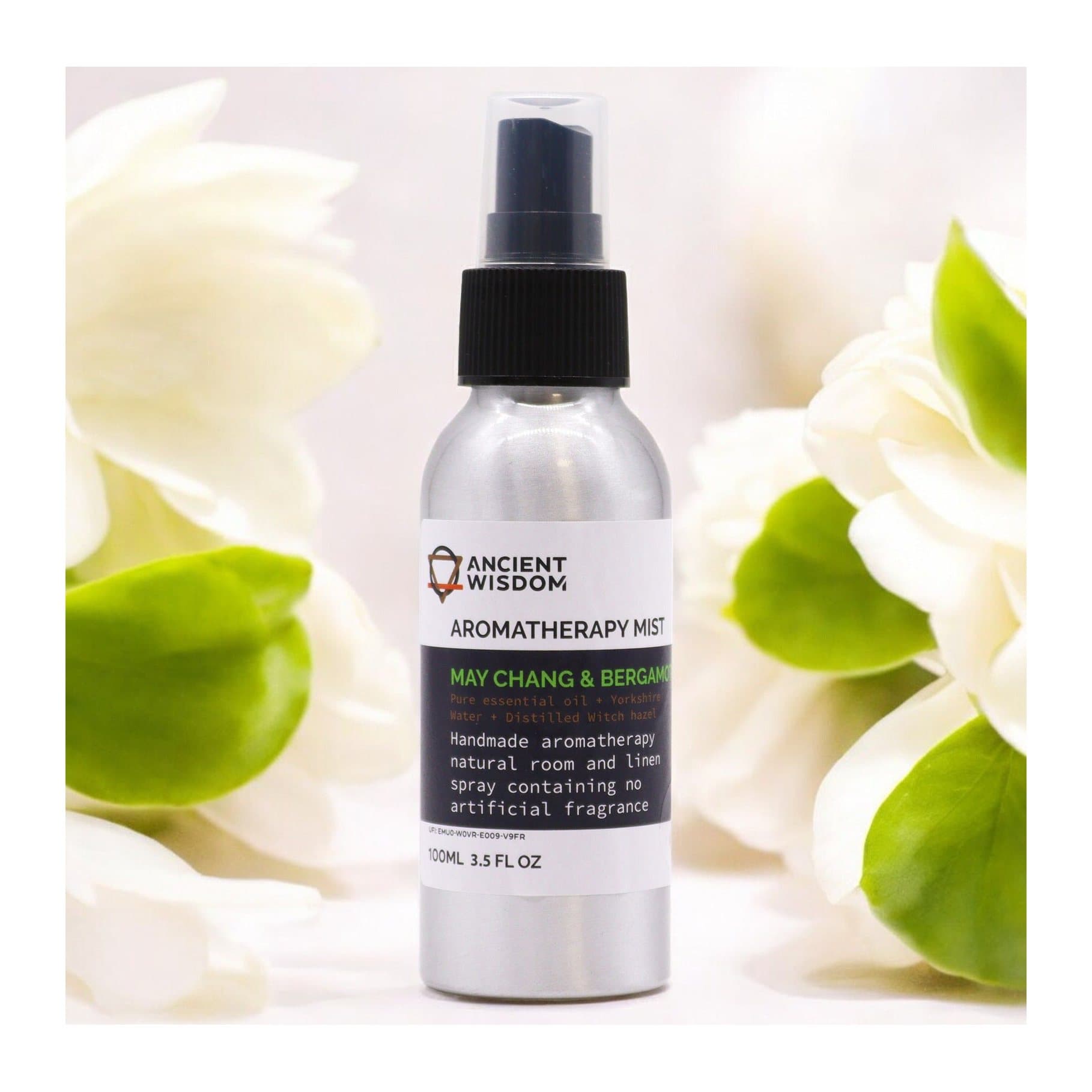 A 100 ml spray bottle of May Chang and bergamot essential oil mist