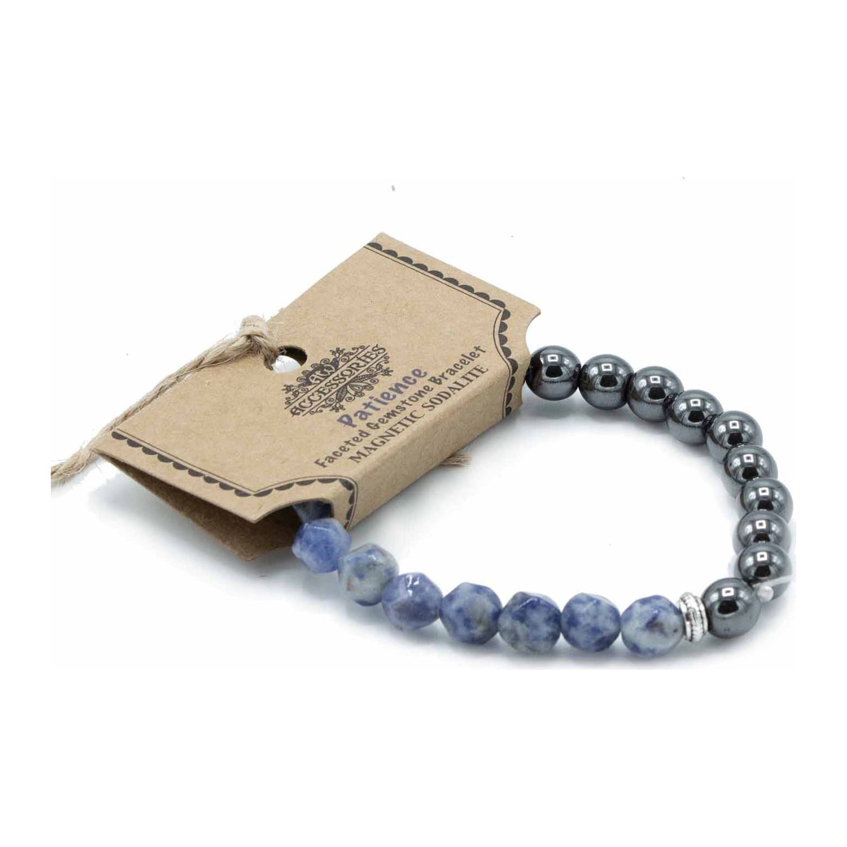Faceted sodalite bead bracelet with metal decor