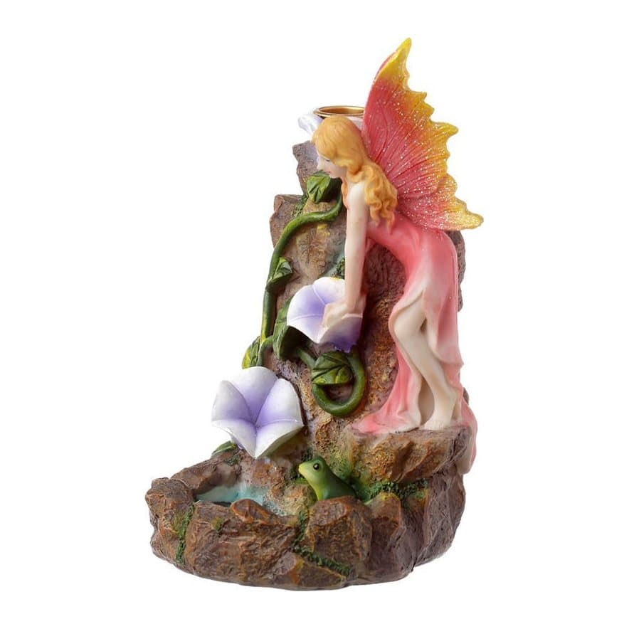 Fairy flower garden waterfall backflow incense burner in resin and metal