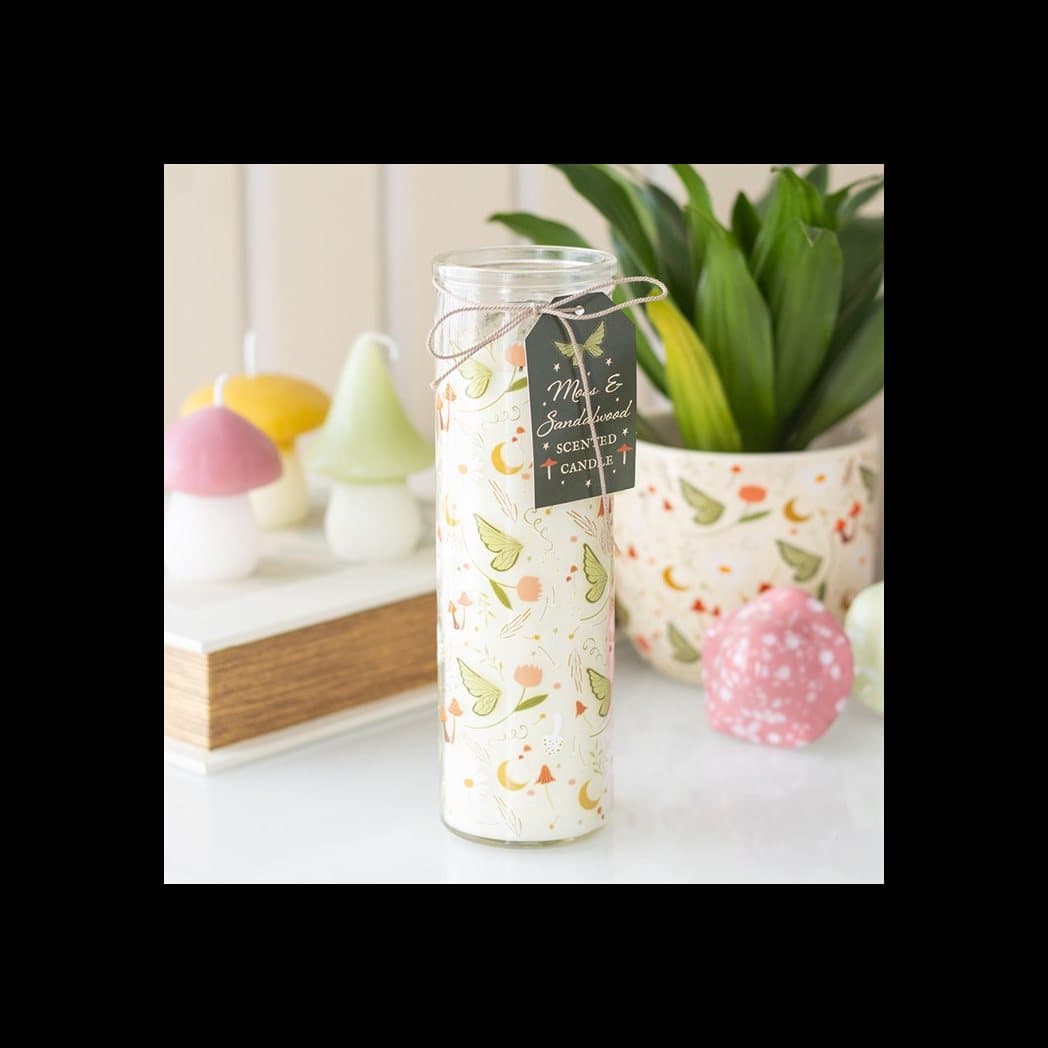 Glass tube candle printed with a fairy-inspired design