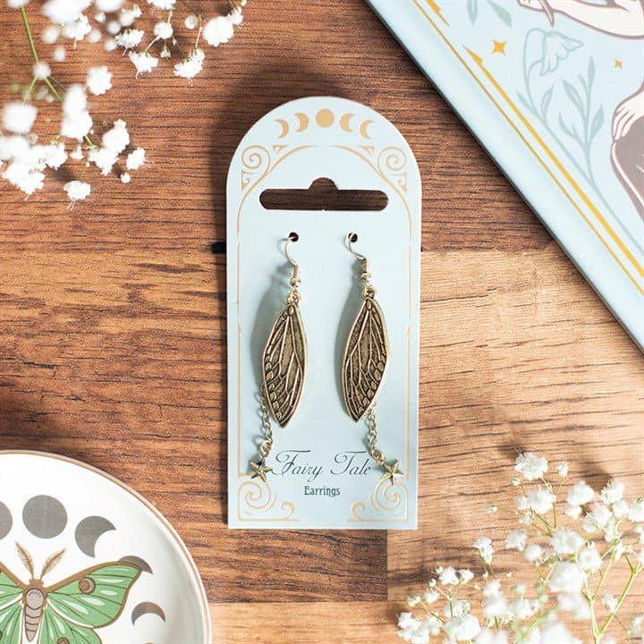 Alloy fairy wing drop earrings with star charms