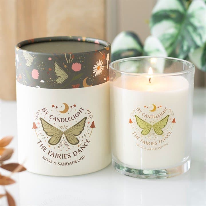 Fairy wing glass candle scented with moss and sandalwood