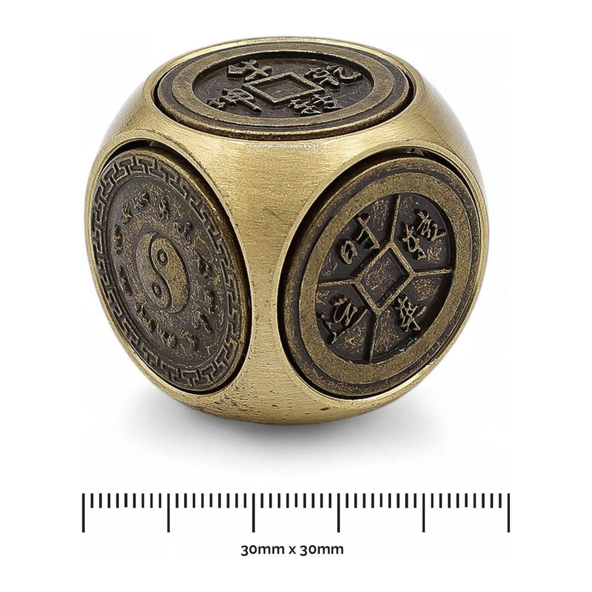 Feng Shui zodiac symbol dice spinner with detailed symbols on each side