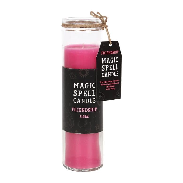 Pink floral friendship spell tube candle in a glass jar