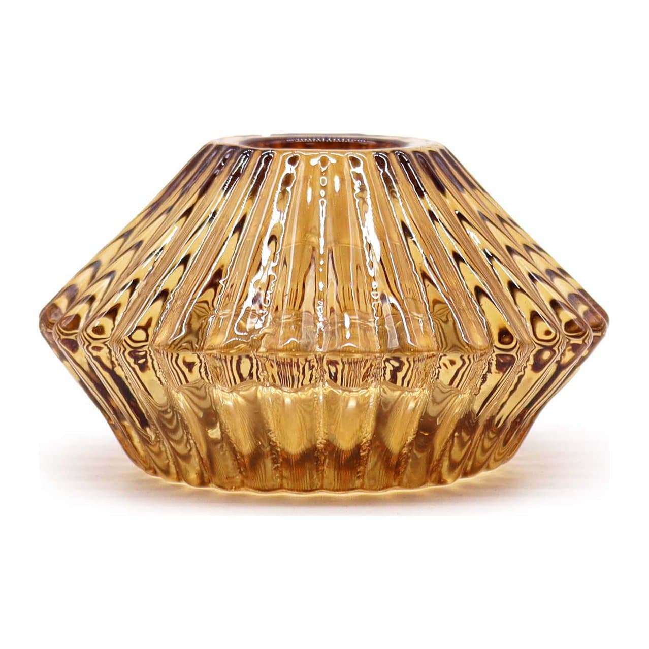 Antique amber pressed glass Flower Flip candle holder