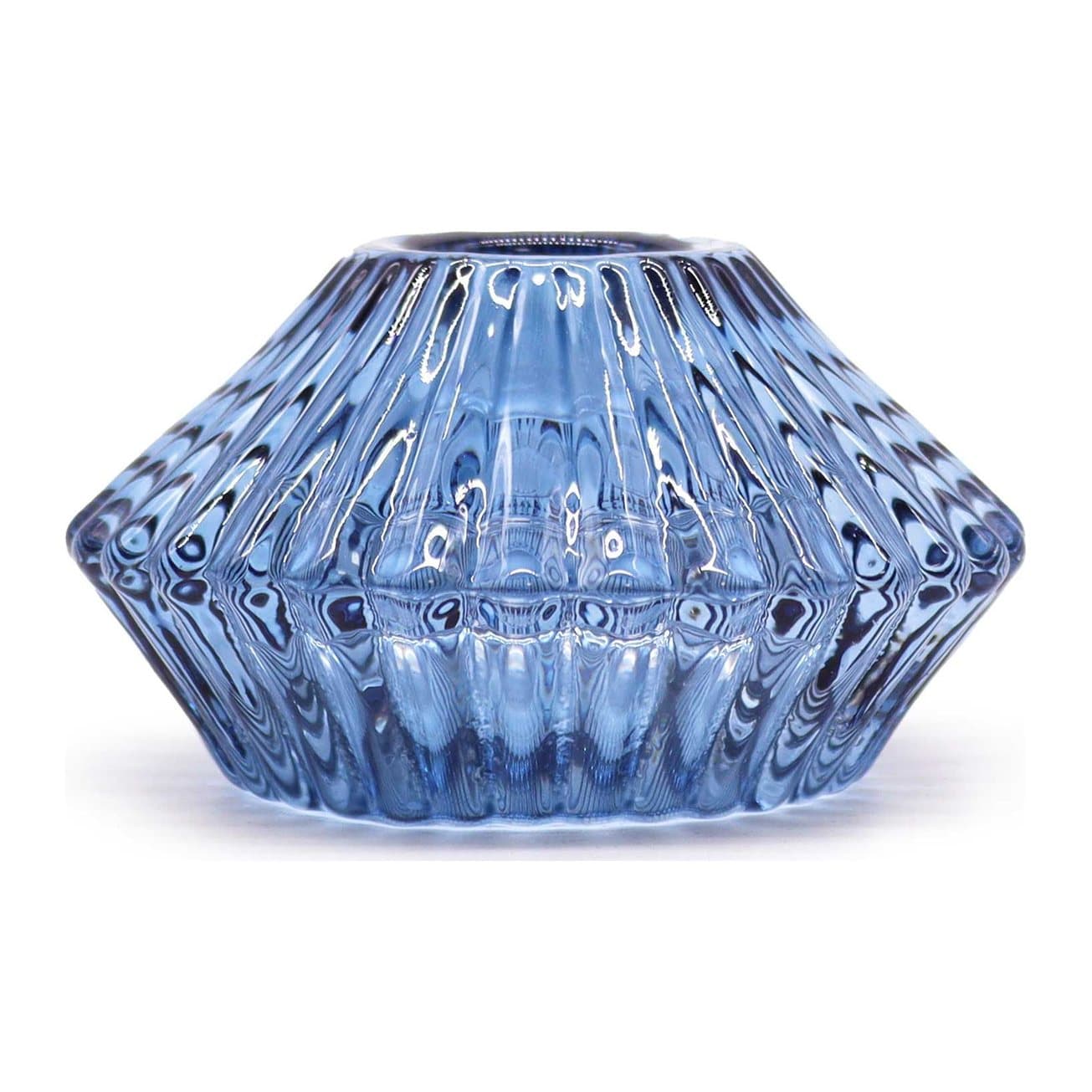 Royal blue pressed glass Flower Flip candle holder