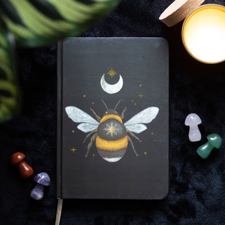 Forest bee A5 notebook with a mystical bee design and gold foil page edges