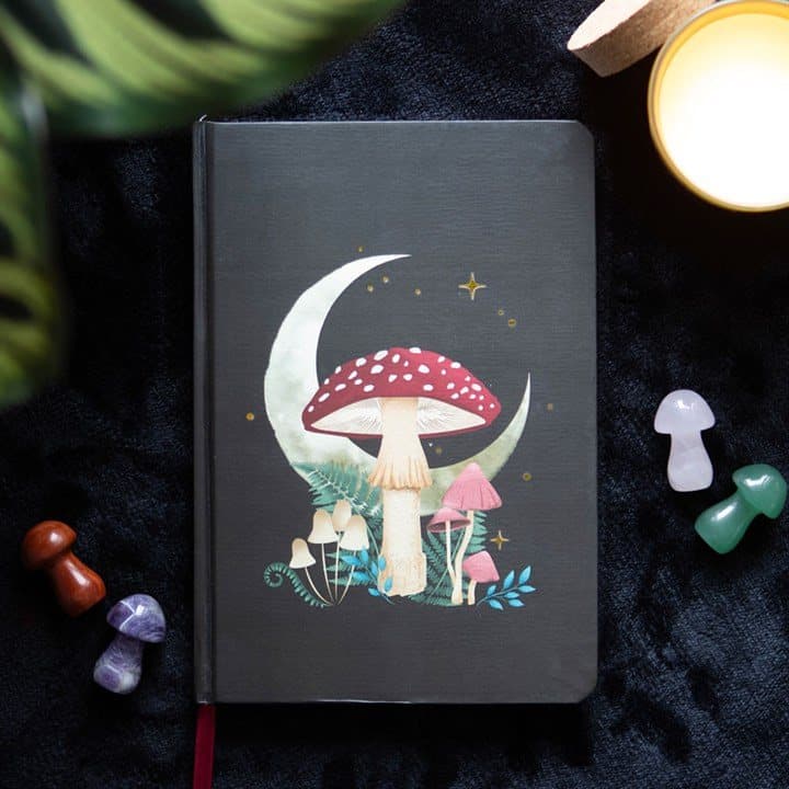 Forest mushroom A5 notebook with a mystical mushroom design and gold foil edges