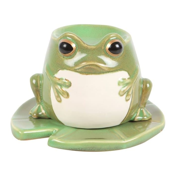 Frog shaped oil burner on a lily pad plate