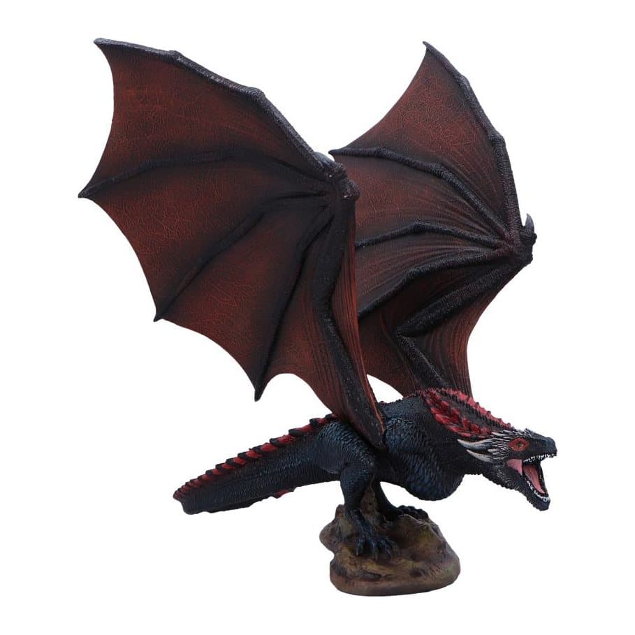 Hand-painted resin Drogon dragon figurine with wings raised and mouth open