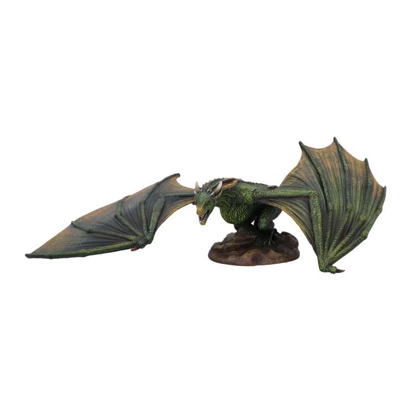 Hand-painted resin Rhaegal dragon with head lowered and wings spread wide