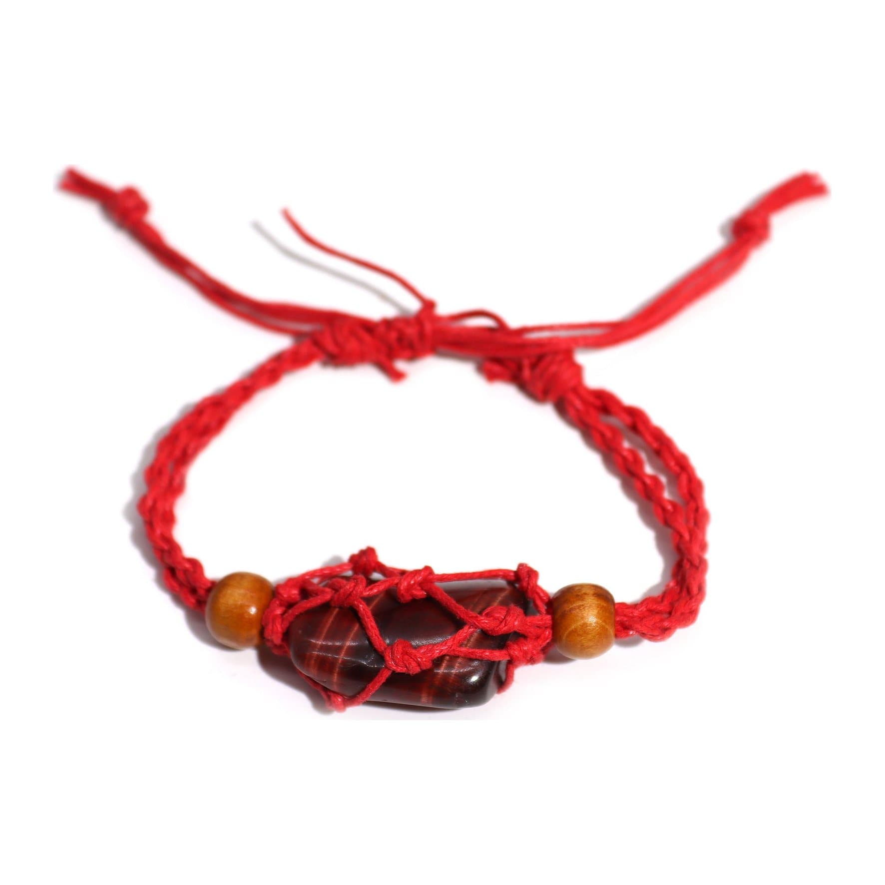 Adjustable waxed cotton bracelet cord with wooden beads, shown with a gemstone