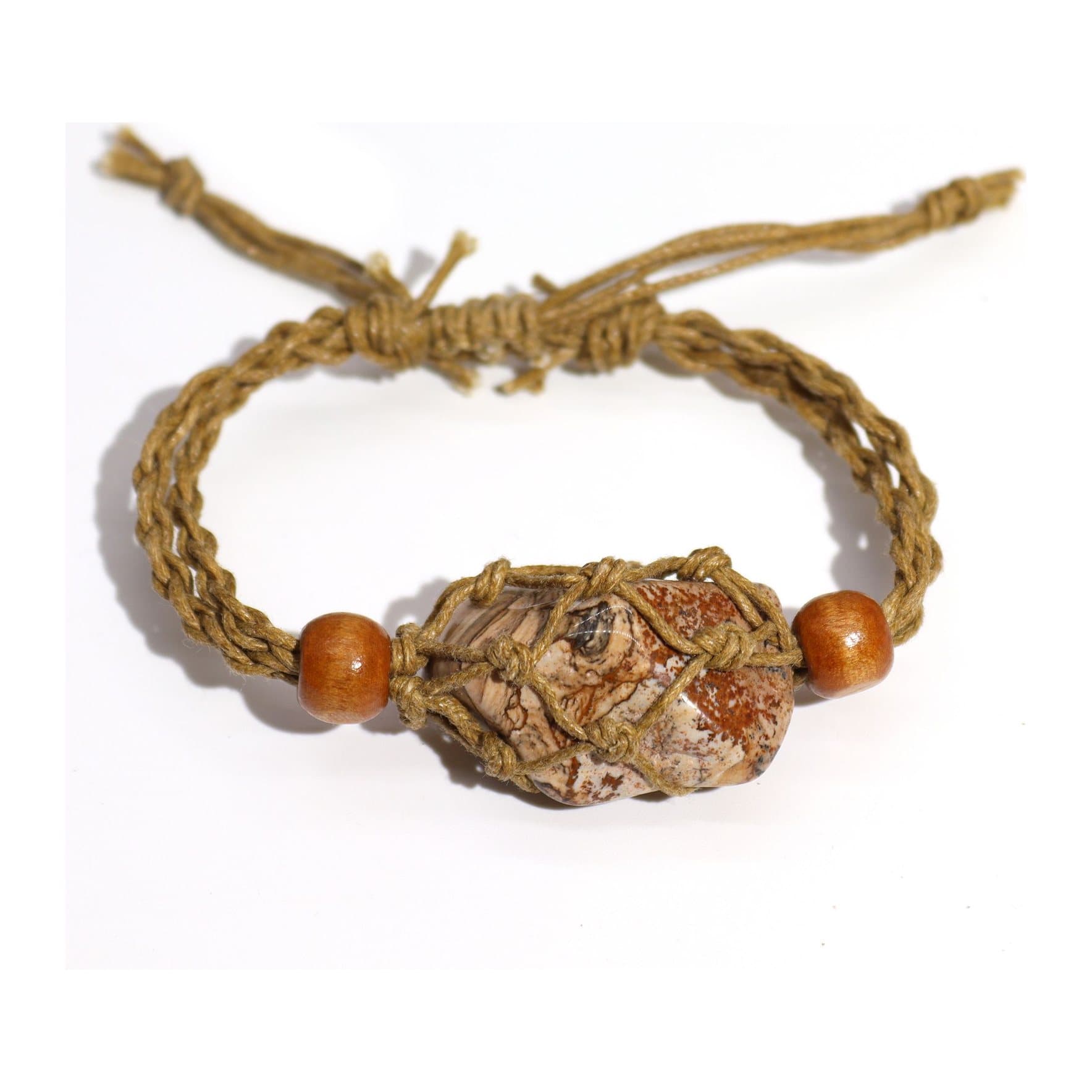 Sand coloured waxed cotton bracelet cord with wooden beads