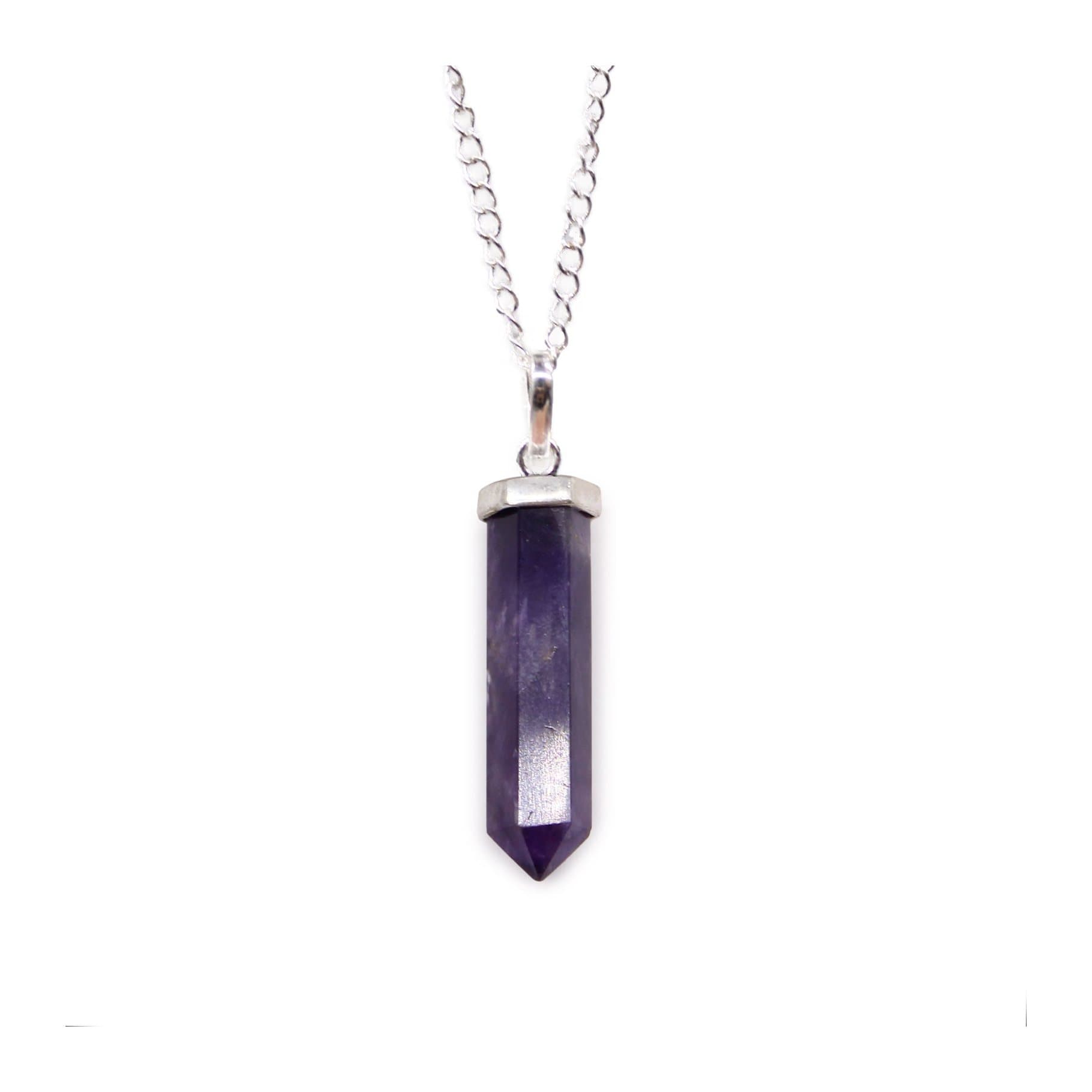 Amethyst point pendant on a silver-plated chain