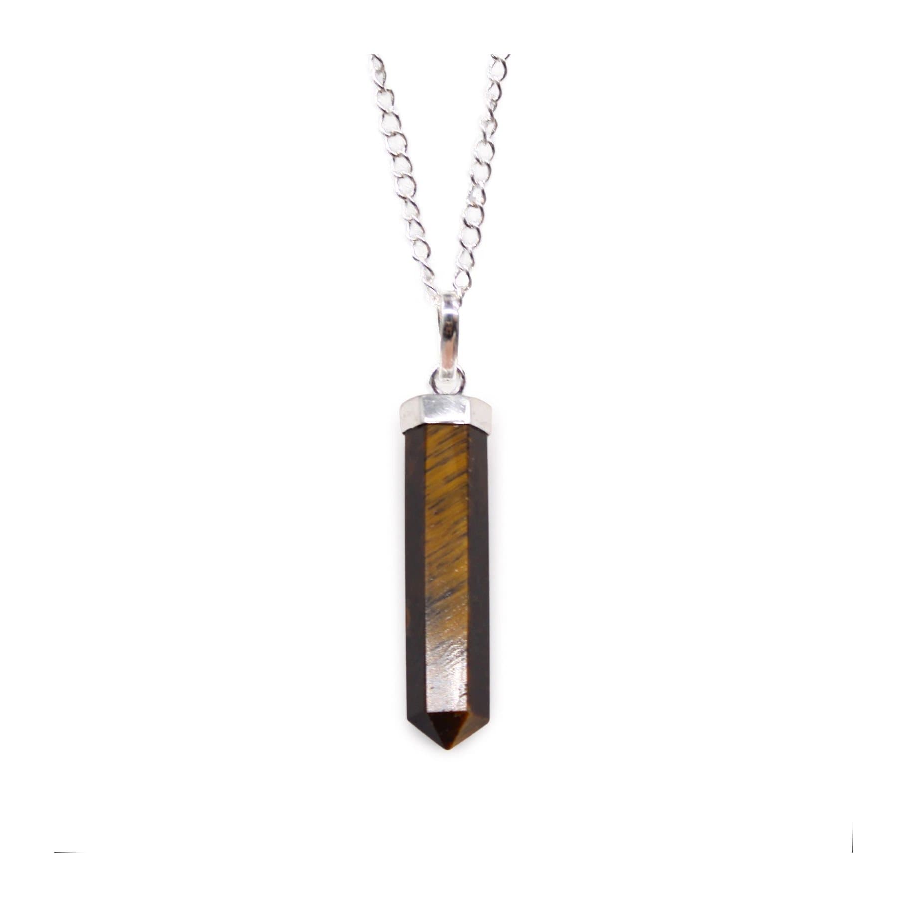 Tiger eye point pendant on a silver-plated chain