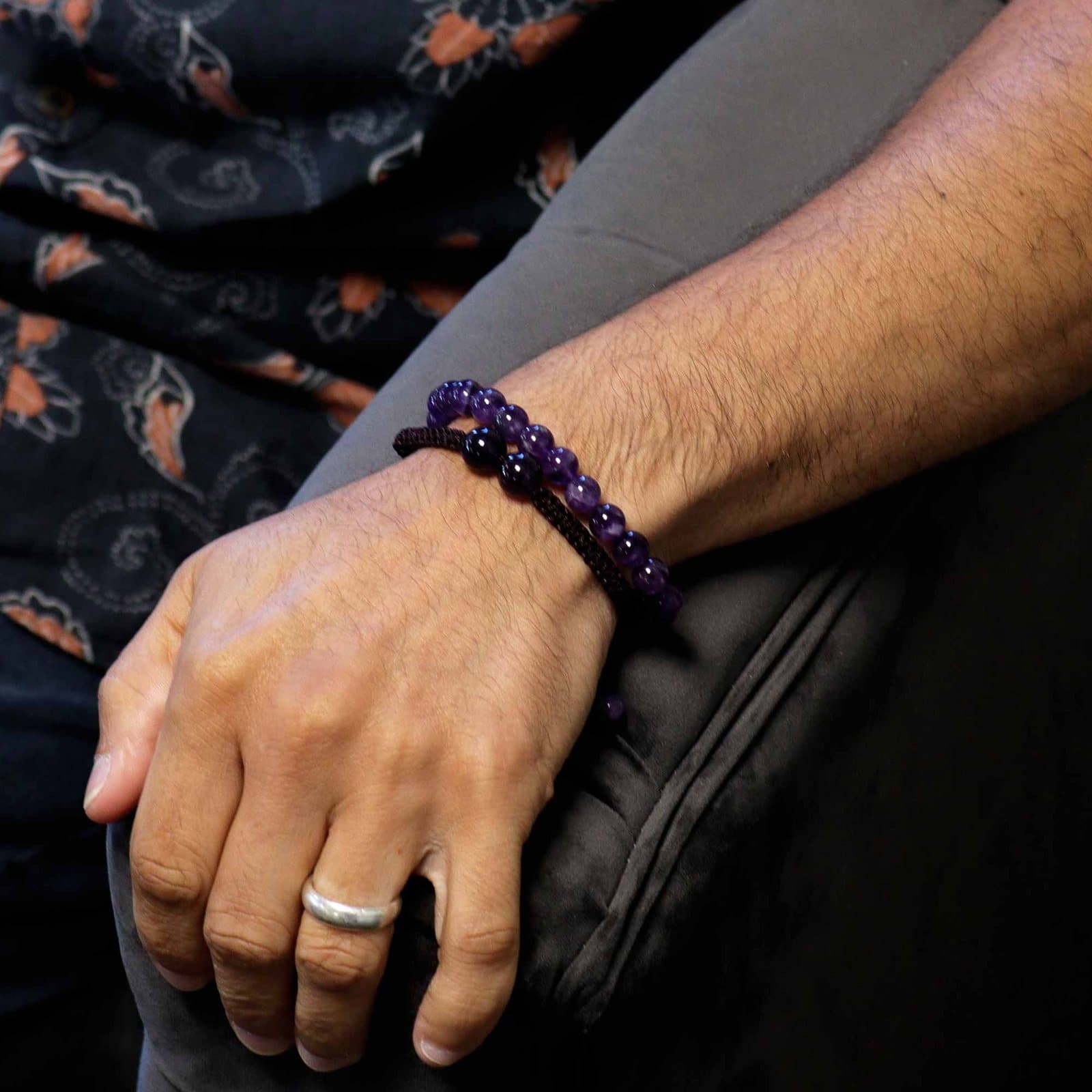 Amethyst gemstone bracelets on cotton string