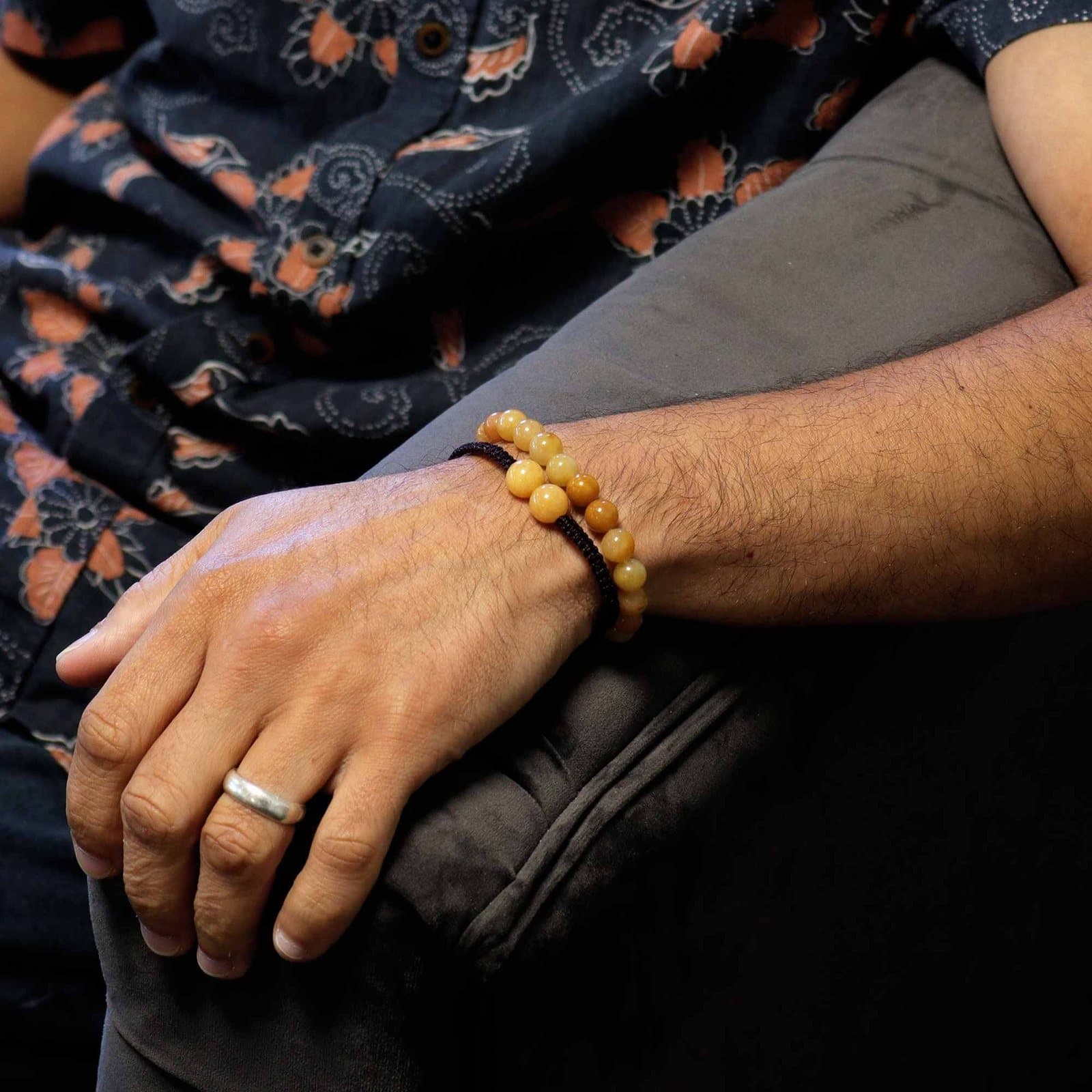 Yellow aventurine gemstone bracelet on a string