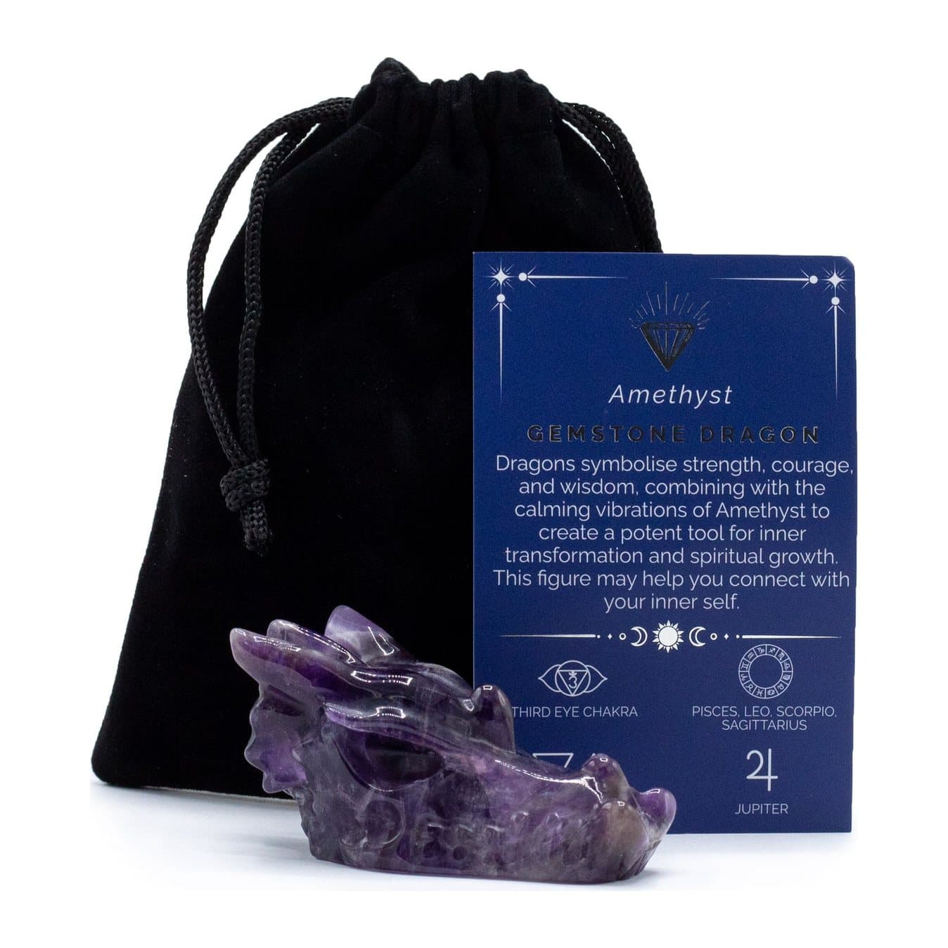 Purple amethyst gemstone figure shaped like a dragon head
