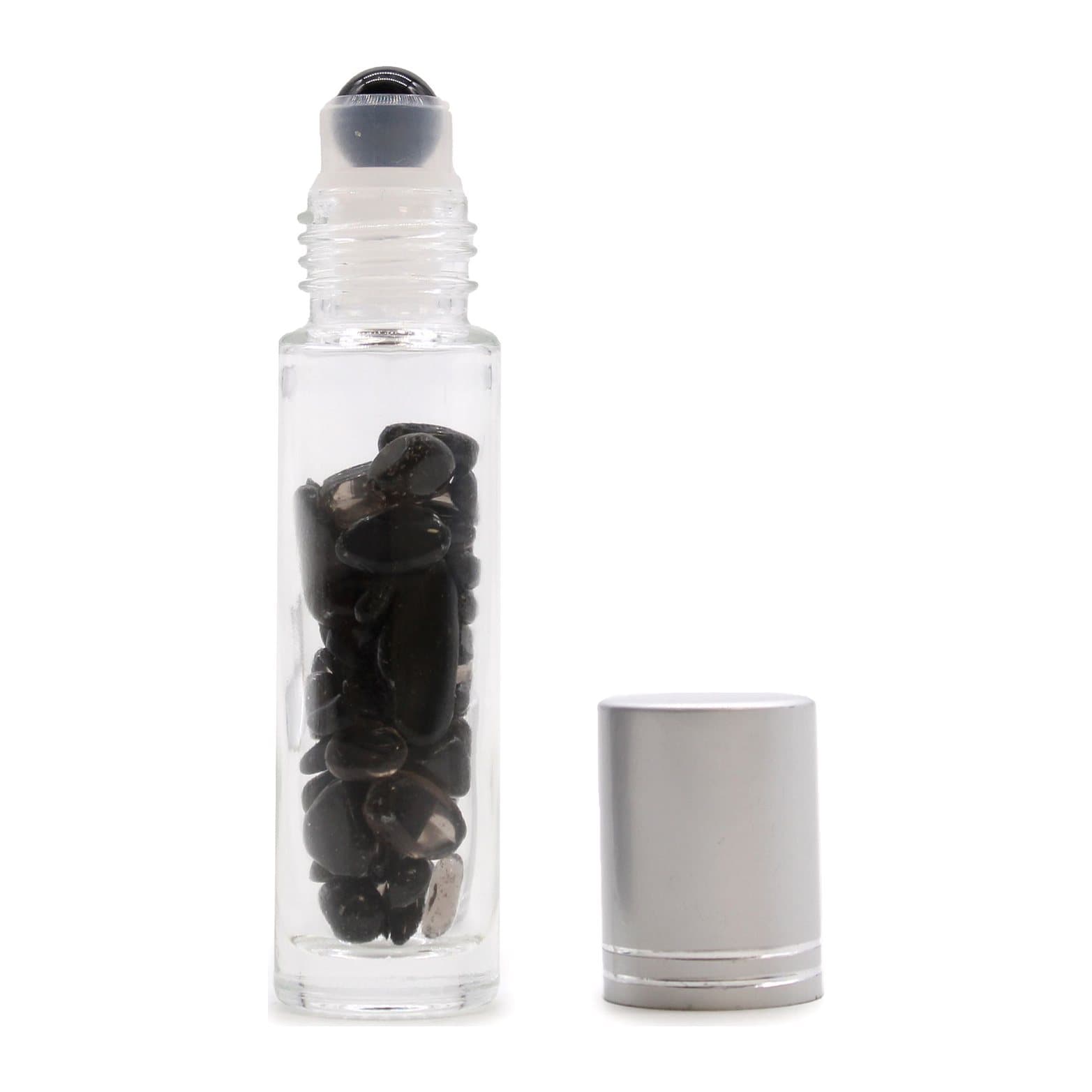 Black tourmaline gemstone roller bottle with silver cap