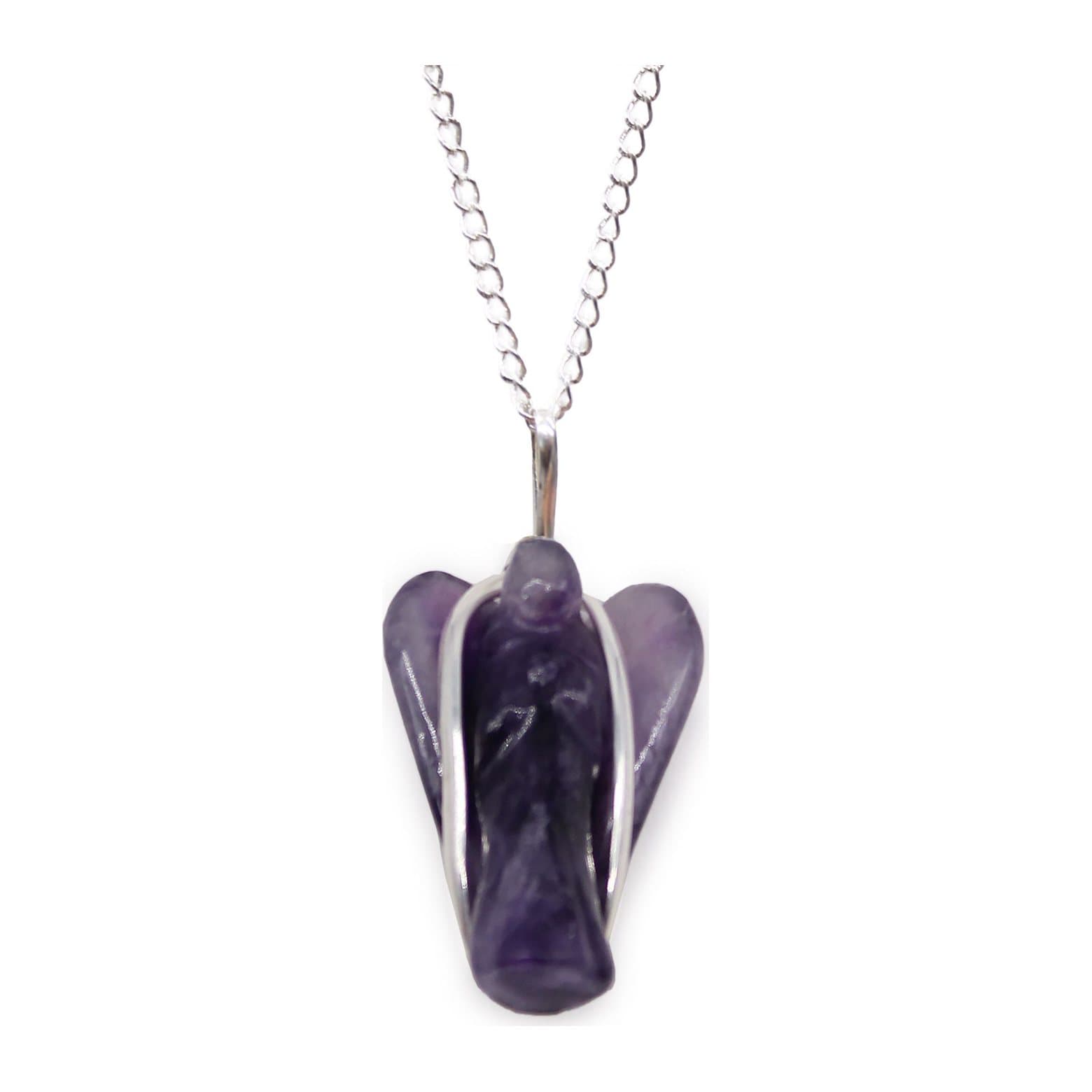 Amethyst guardian angel pendant on a silver-plated chain