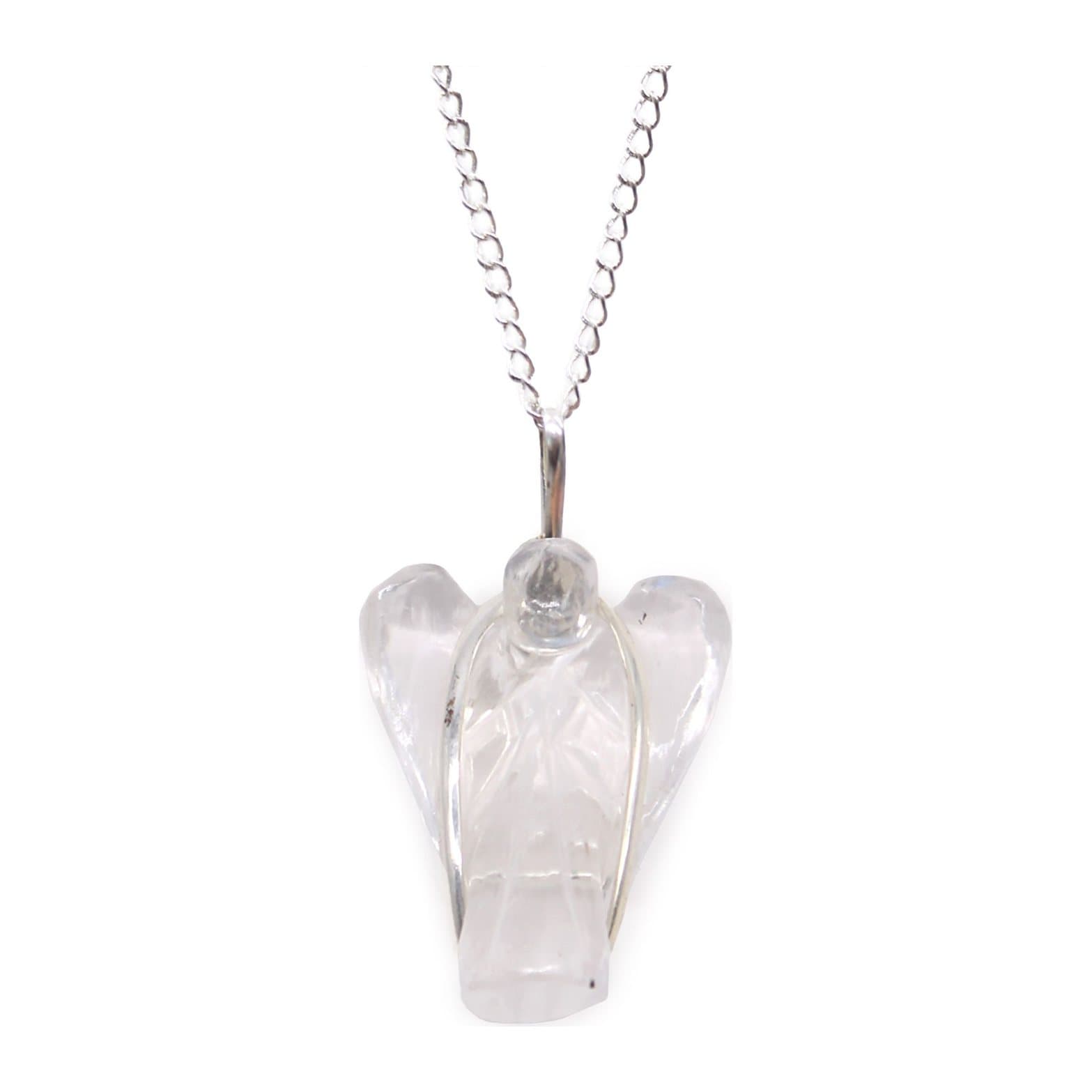 Rock quartz guardian angel pendant on a silver-plated chain