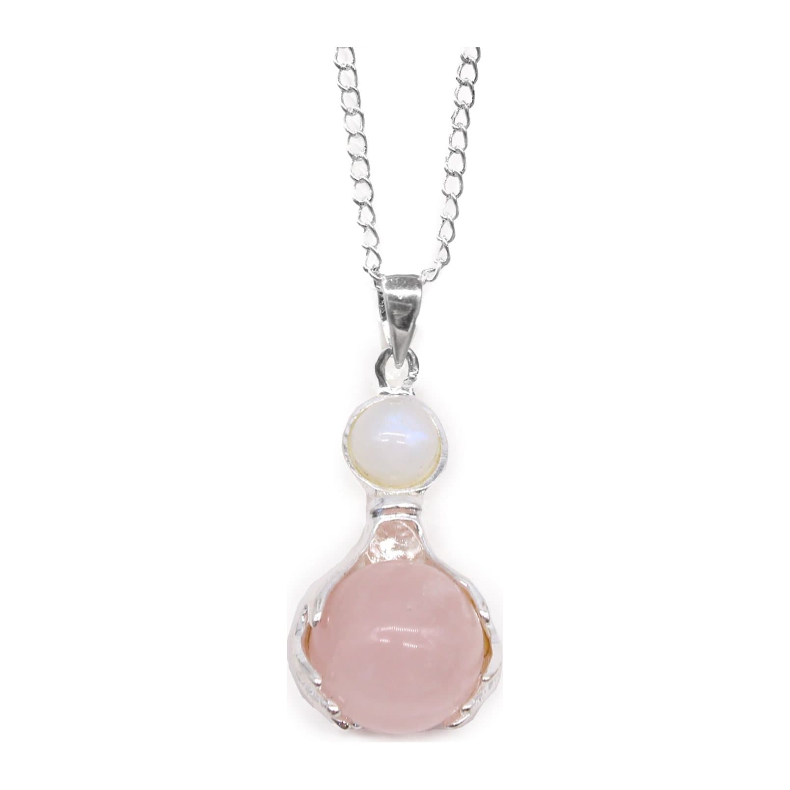Rose quartz hands pendant on a silver-plated chain
