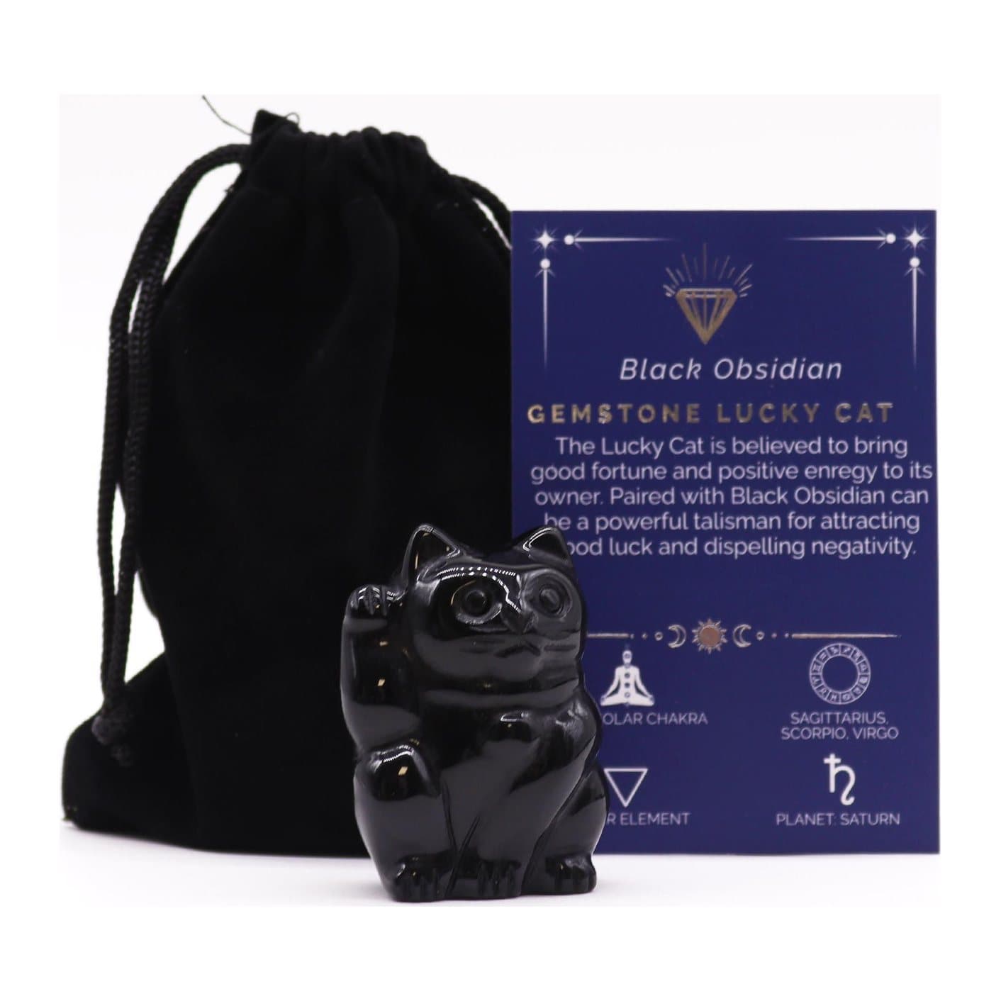 Small black obsidian lucky cat figure