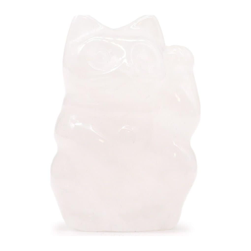 Small pink rose quartz gemstone lucky cat figure