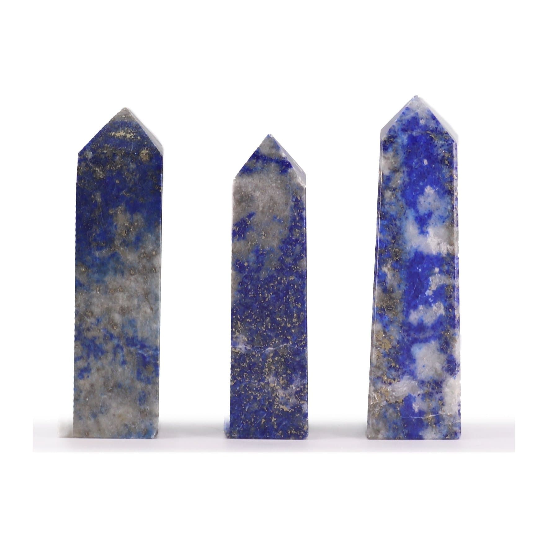 Polished deep blue Afghan lapis obelisk point with natural golden flecks