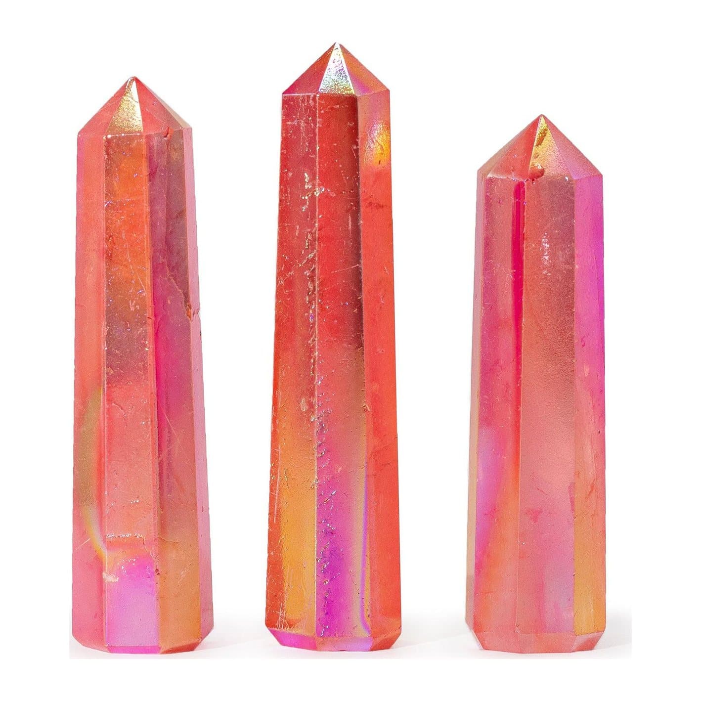 Polished six-sided peach aurora quartz obelisk