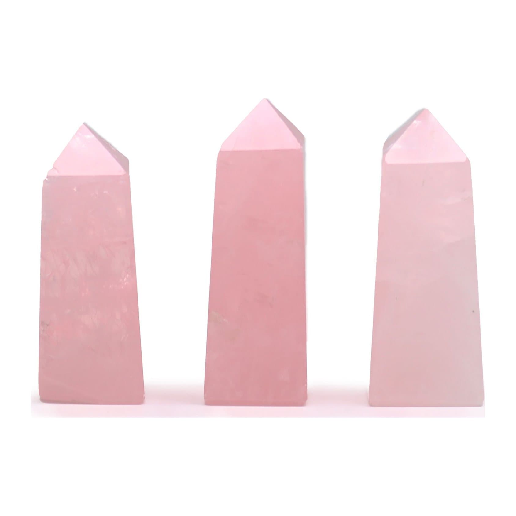 Polished soft pink rose quartz obelisk point