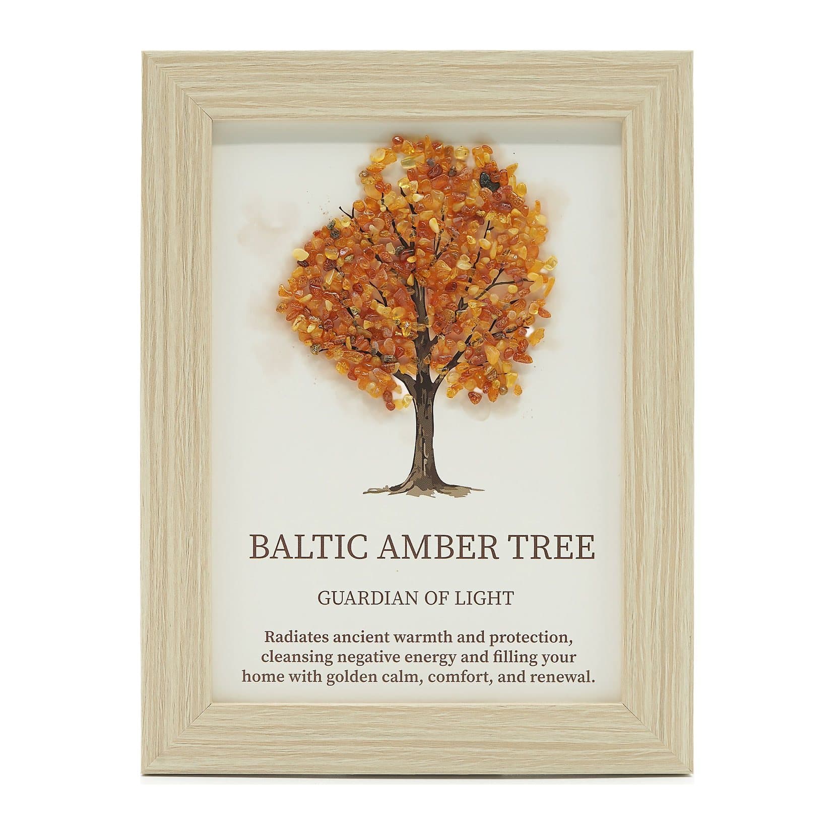 Framed Tree of Life picture with golden Baltic amber chips forming the tree canopy