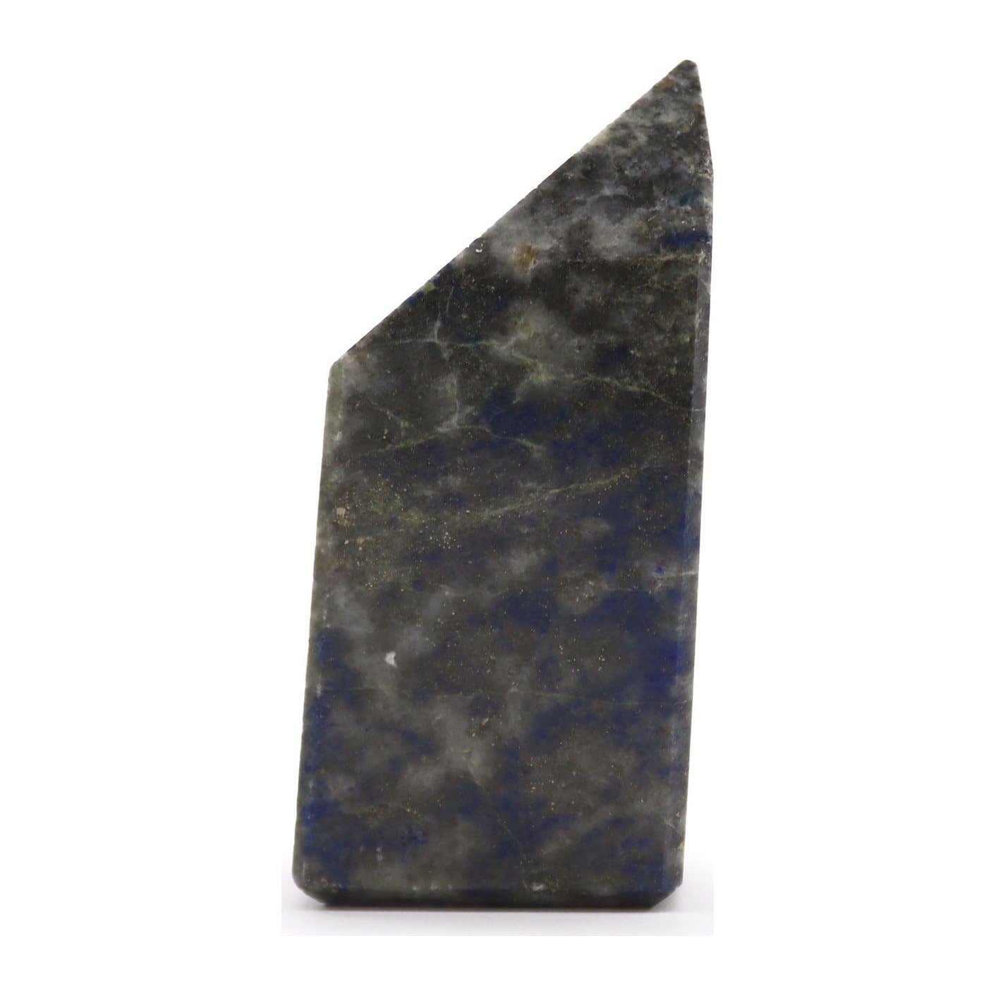 Polished deep blue Afghan lapis gemstone points with natural flecks