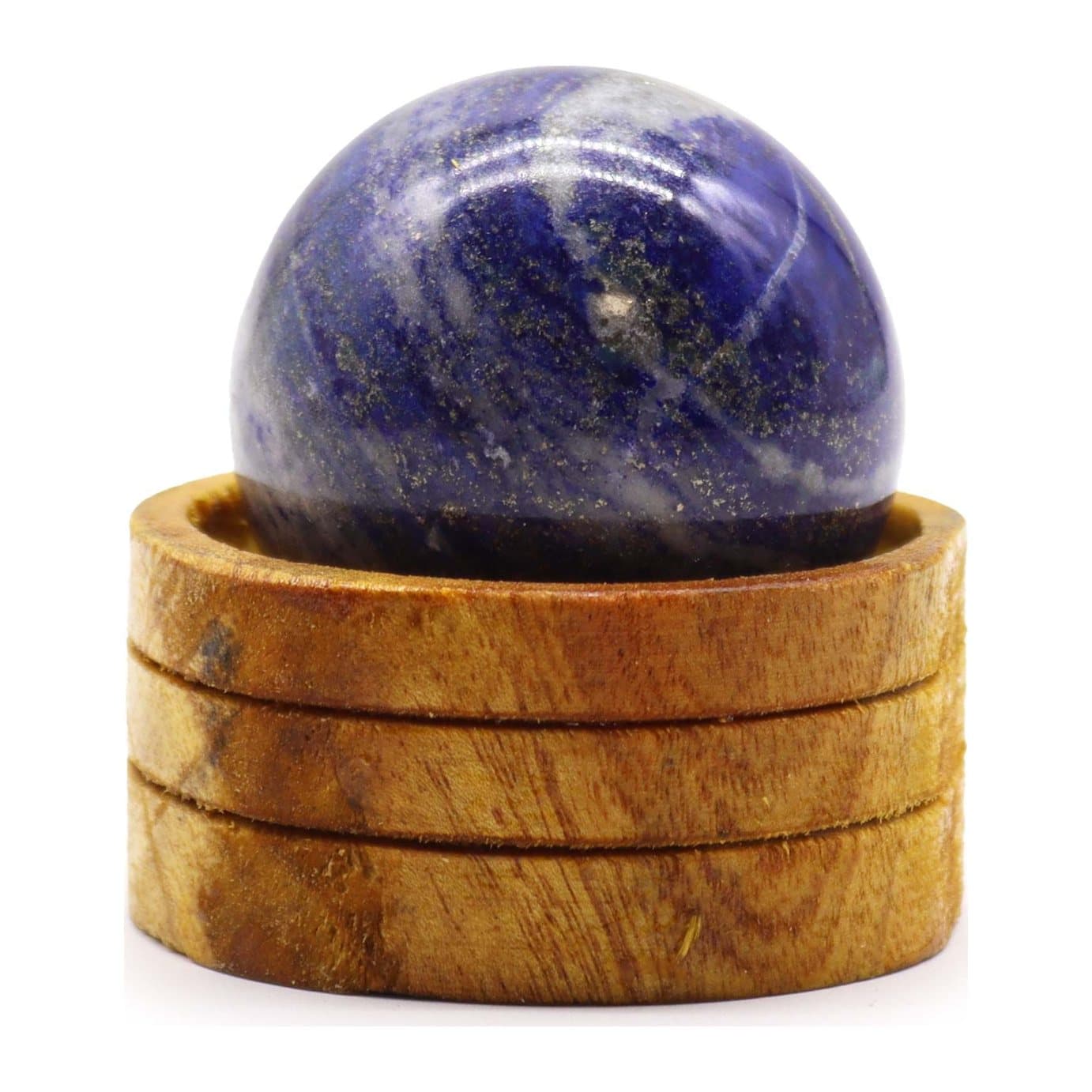 Deep blue Afghan lapis crystal sphere on a stand