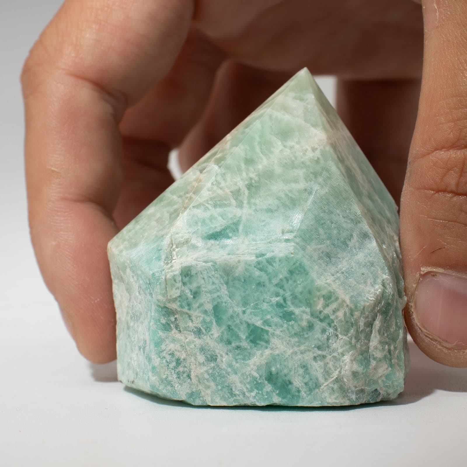 Polished turquoise-green amazonite crystal points