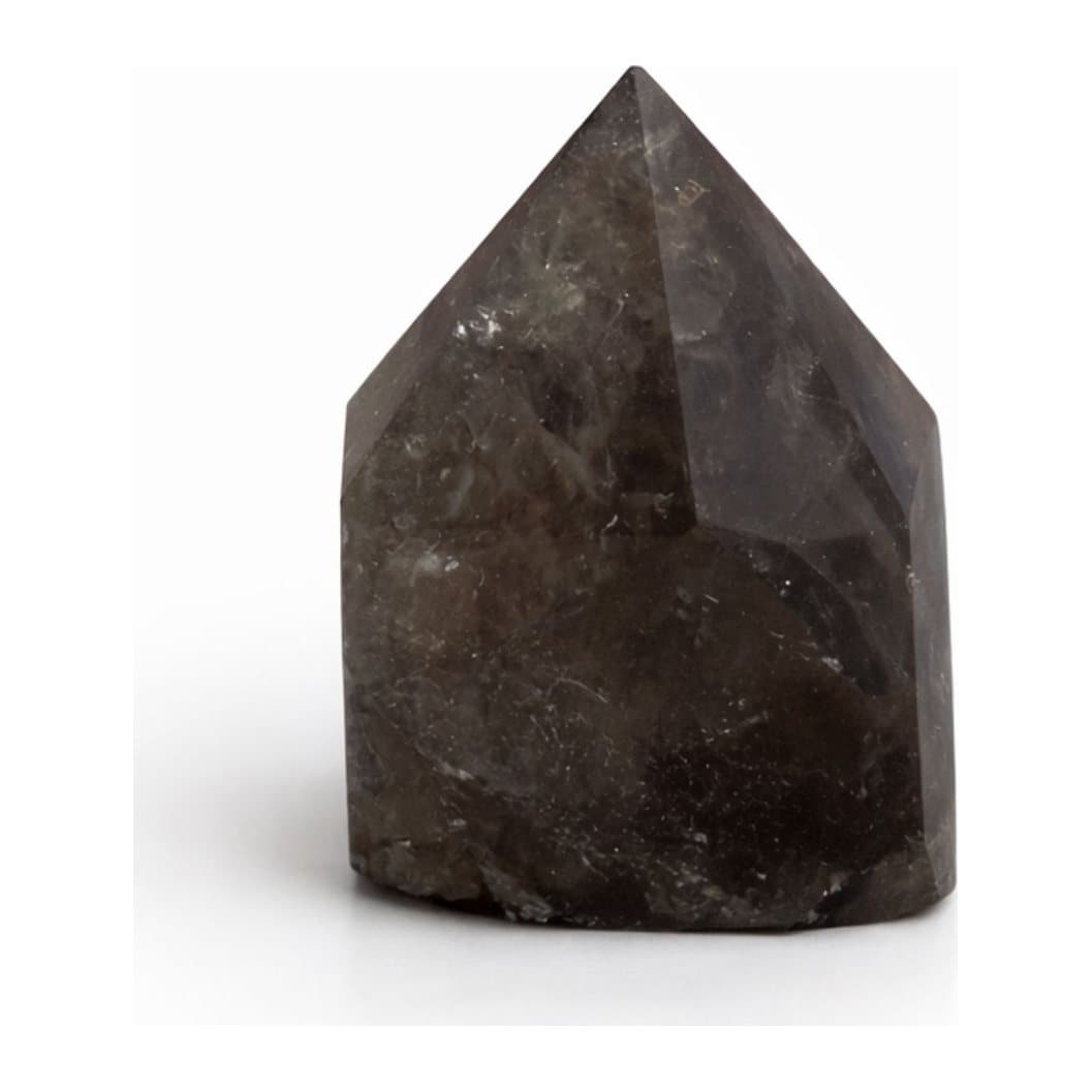Smoky quartz points with a polished top and translucent smoky tones